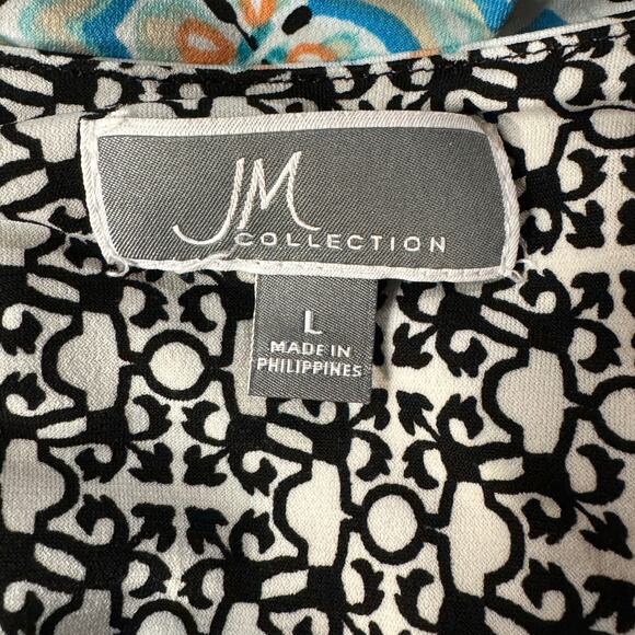 JM Collection Large Top Floral Stretch Keyhole Neck Flutter Sleeves Rhinestones - Picture 7 of 8